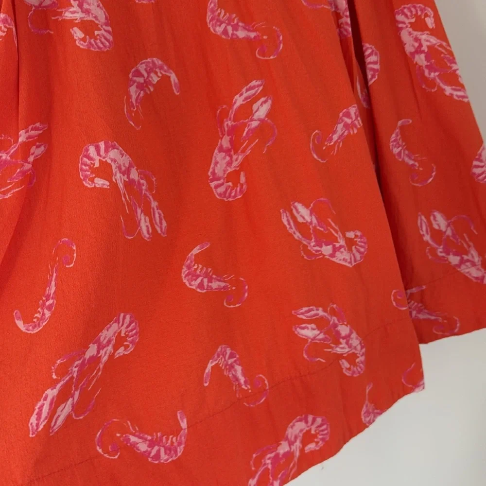 ANTHROPOLOGIE Maeve‎ Mainely Lobster Wrap Dress Vibrant Orange Red lobster S